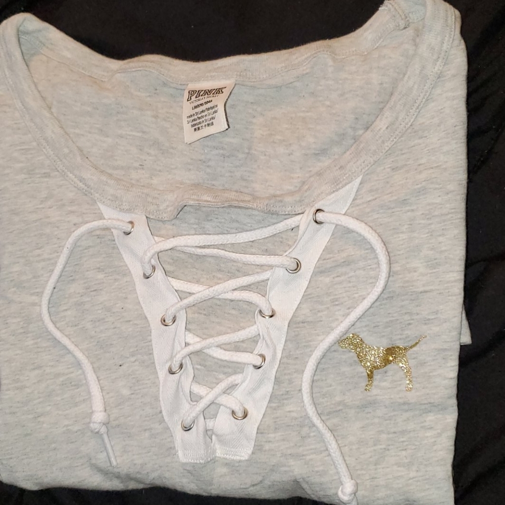 PINK Lace Up Front T